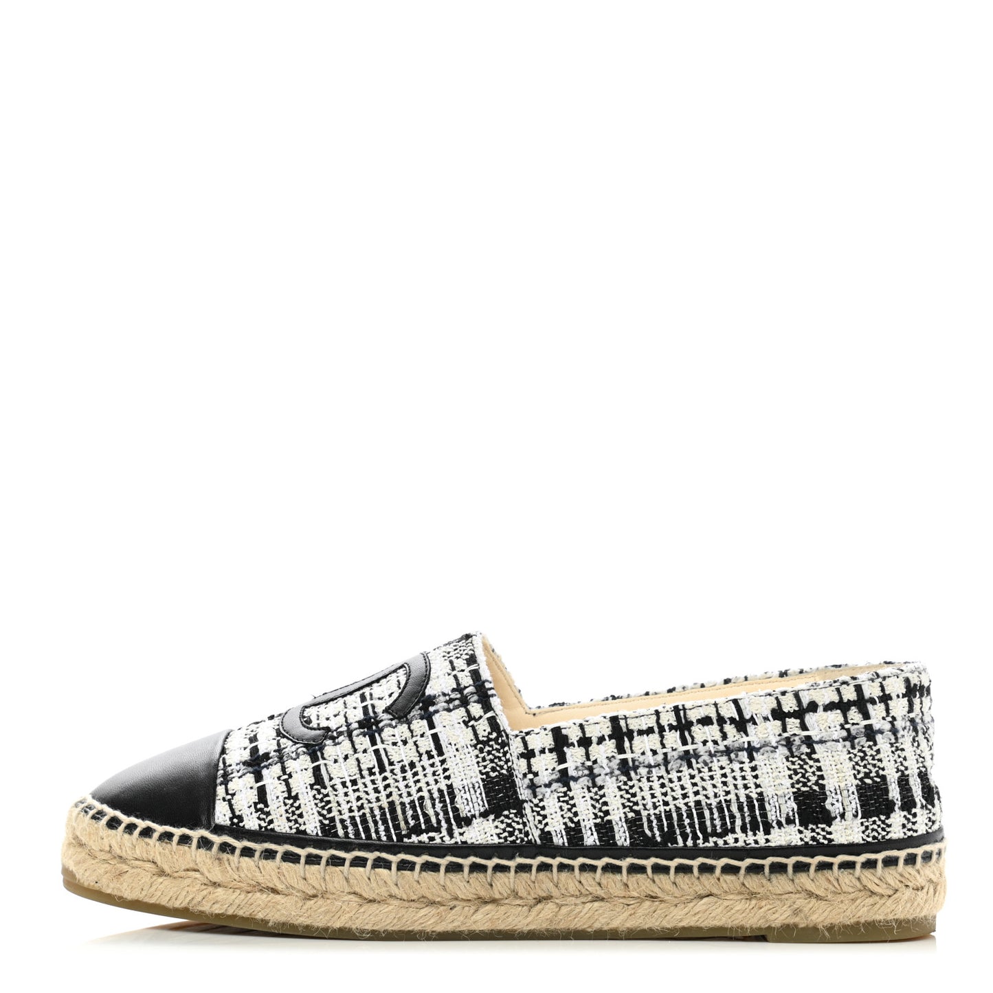 Tweed Lambskin CC Espadrilles 40 Ivory Grey Black