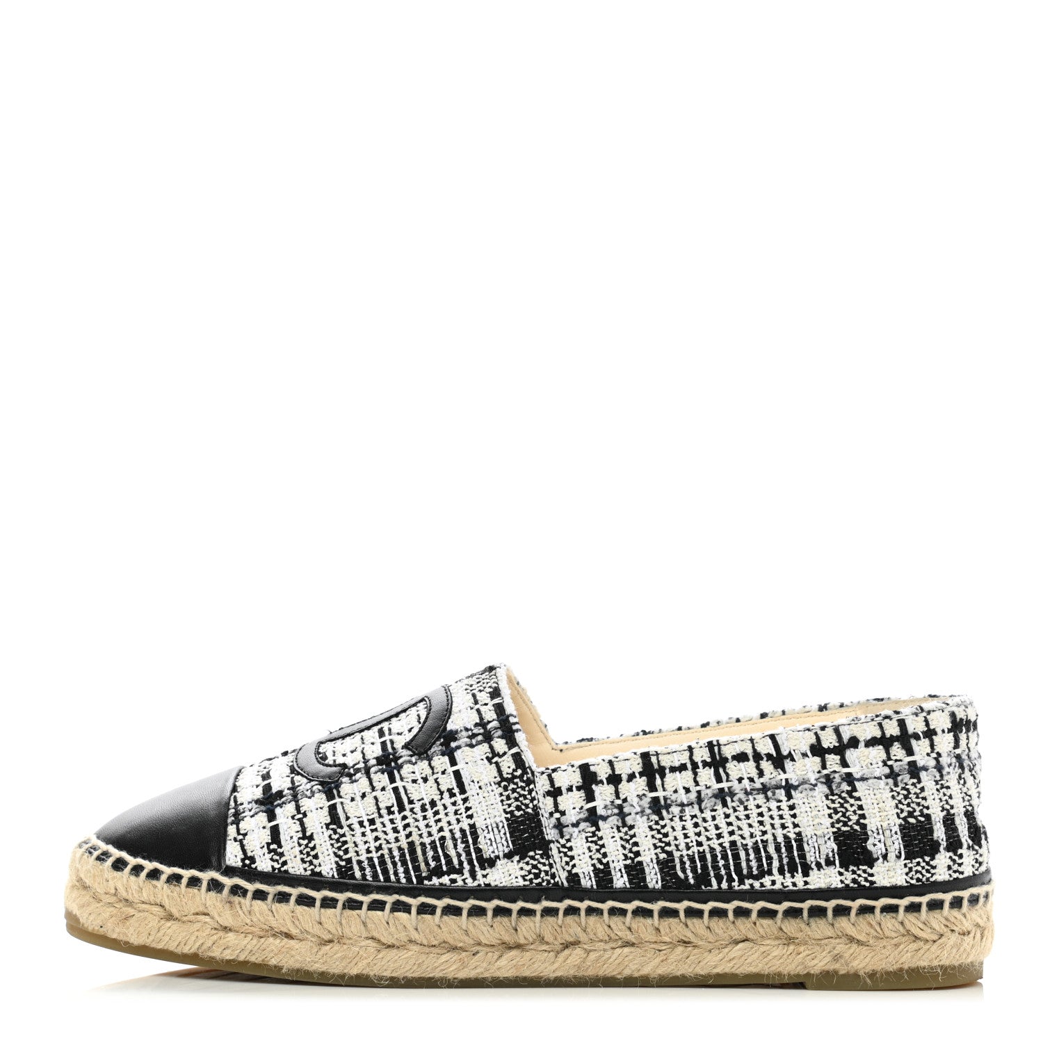 Chanel Tweed Lambskin CC Espadrilles 40 Ivory Grey Black 1 of 11