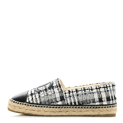 Chanel Tweed Lambskin CC Espadrilles 40 Ivory Grey Black 1 of 11