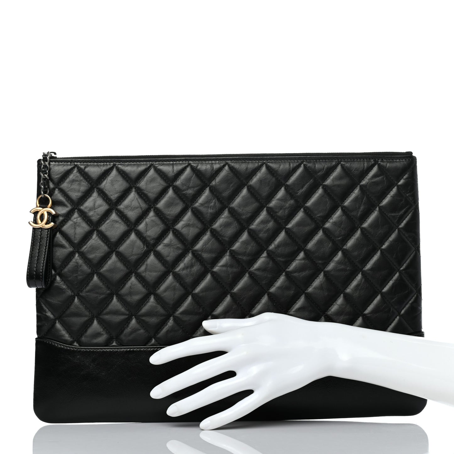 Aged Calfskin Quilted Large Gabrielle Cosmetic Case Black