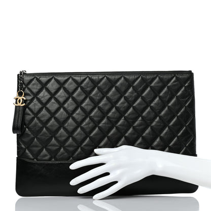 Chanel Aged Calfskin Quilted Large Gabrielle Cosmetic Case Black 2 of 7