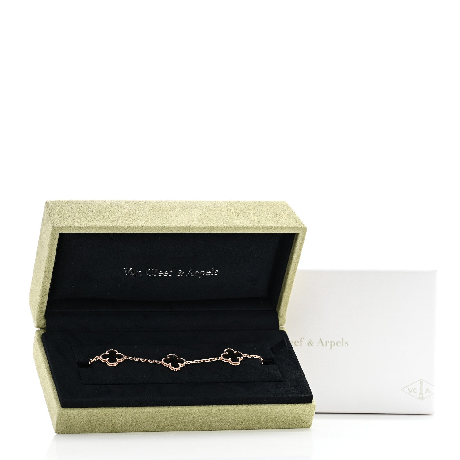 Van Cleef & Arpels 18K Rose Gold Silver Obsidian 5 Motifs Vintage Alhambra Bracelet 5 of 5