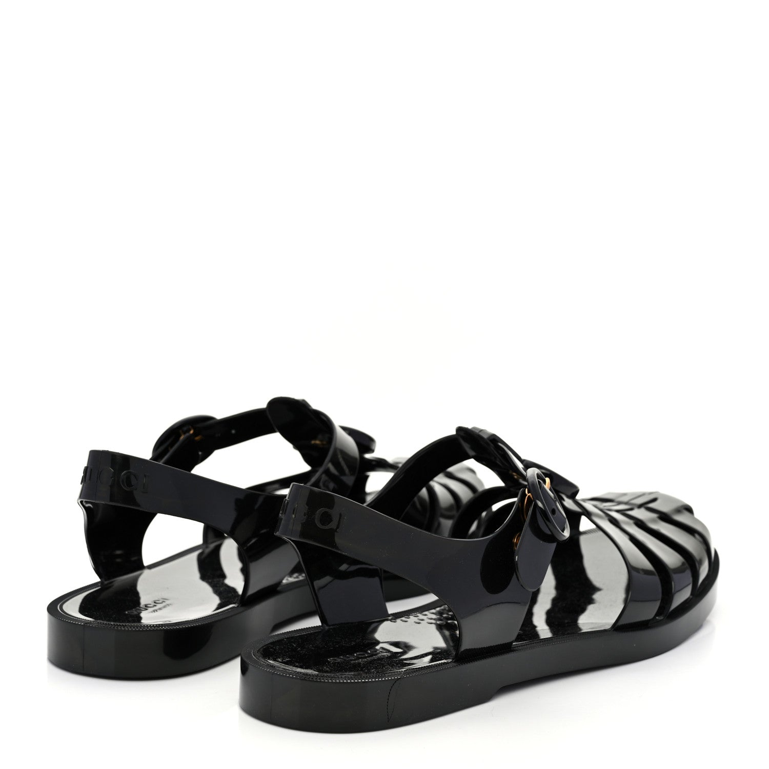 Gucci Shiny Rubber Mens Double G Buckle Strap Sandals 10 Black 4 of 8