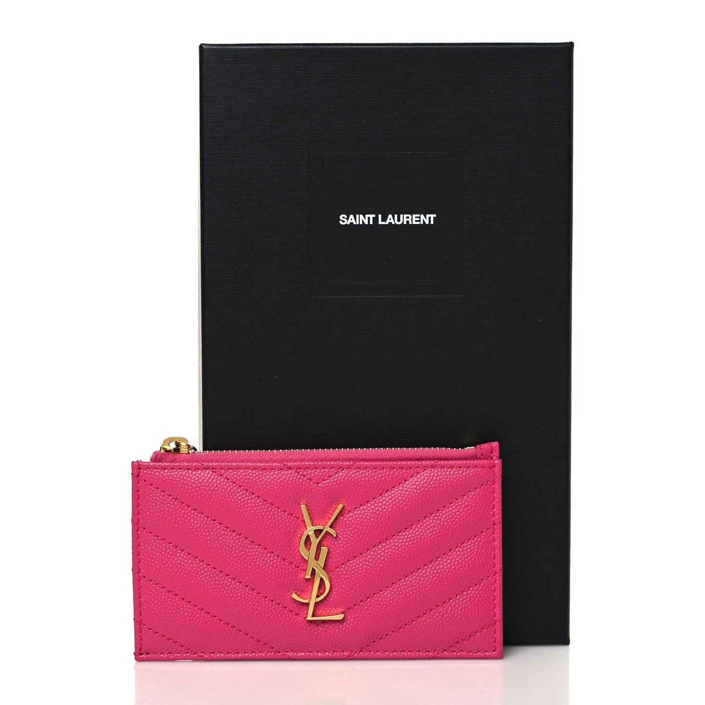 Grain De Poudre Matelasse Chevron Monogram Fragments Zippered Card Case Fresh Fuxia