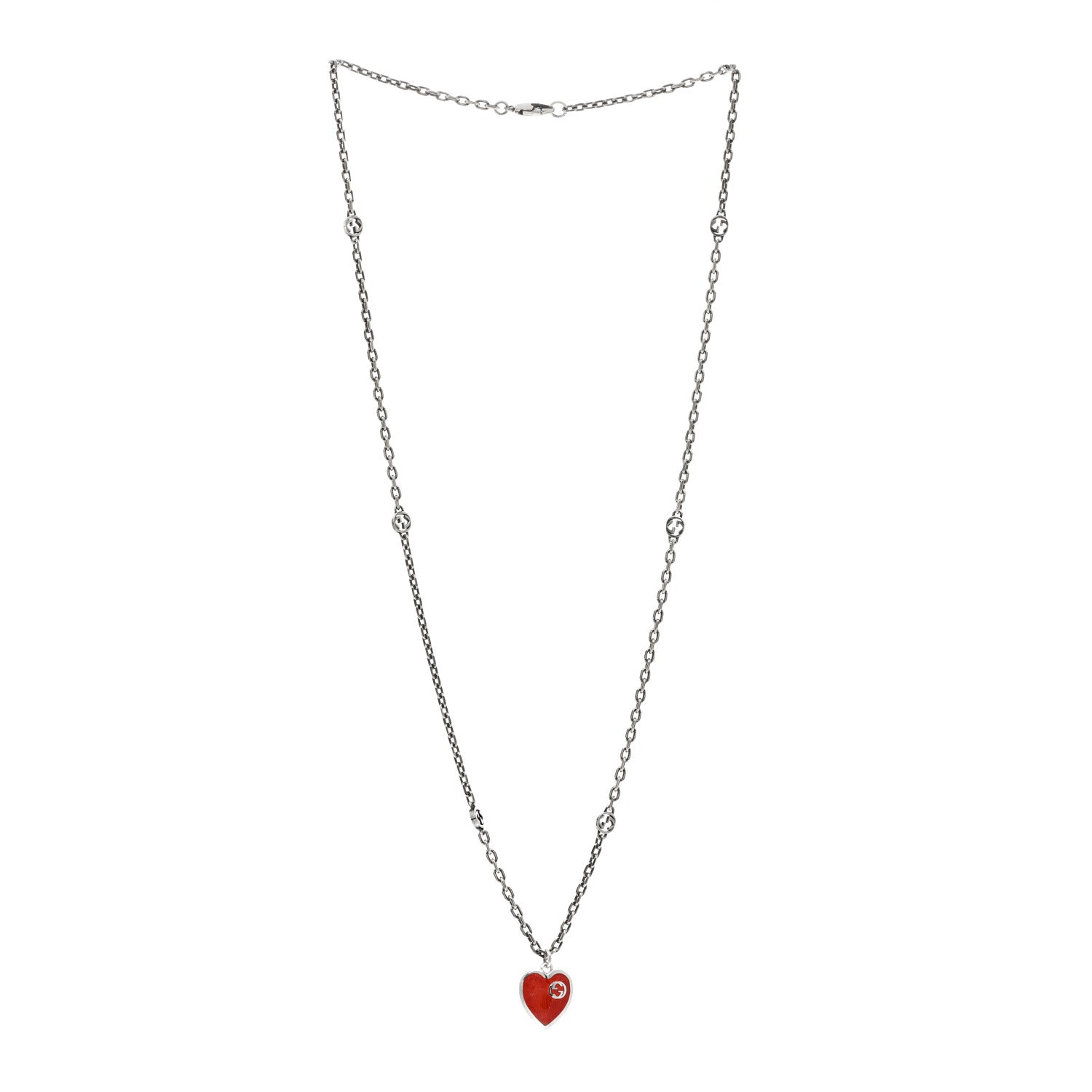 Gucci Sterling Silver Enamel Interlocking G Heart Necklace Red 3 of 5