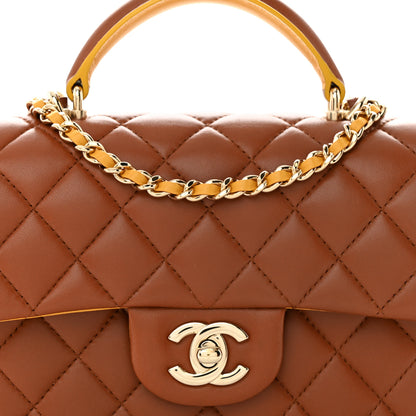 Chanel Lambskin Quilted Bi-Color Mini Top Handle Rectangular Flap Light Brown Yellow 8 of 11