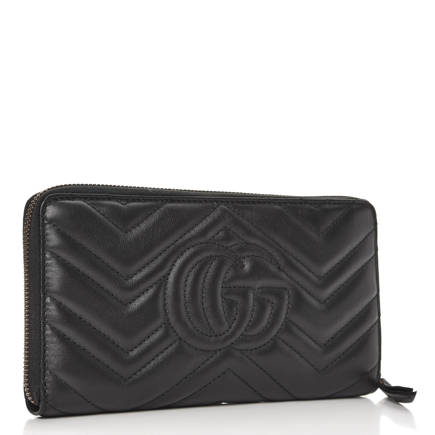 Gucci Calfskin Matelasse GG Marmont Zip Around Organizer Wallet Black 3 of 8
