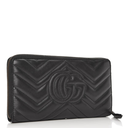 Gucci Calfskin Matelasse GG Marmont Zip Around Organizer Wallet Black 3 of 8
