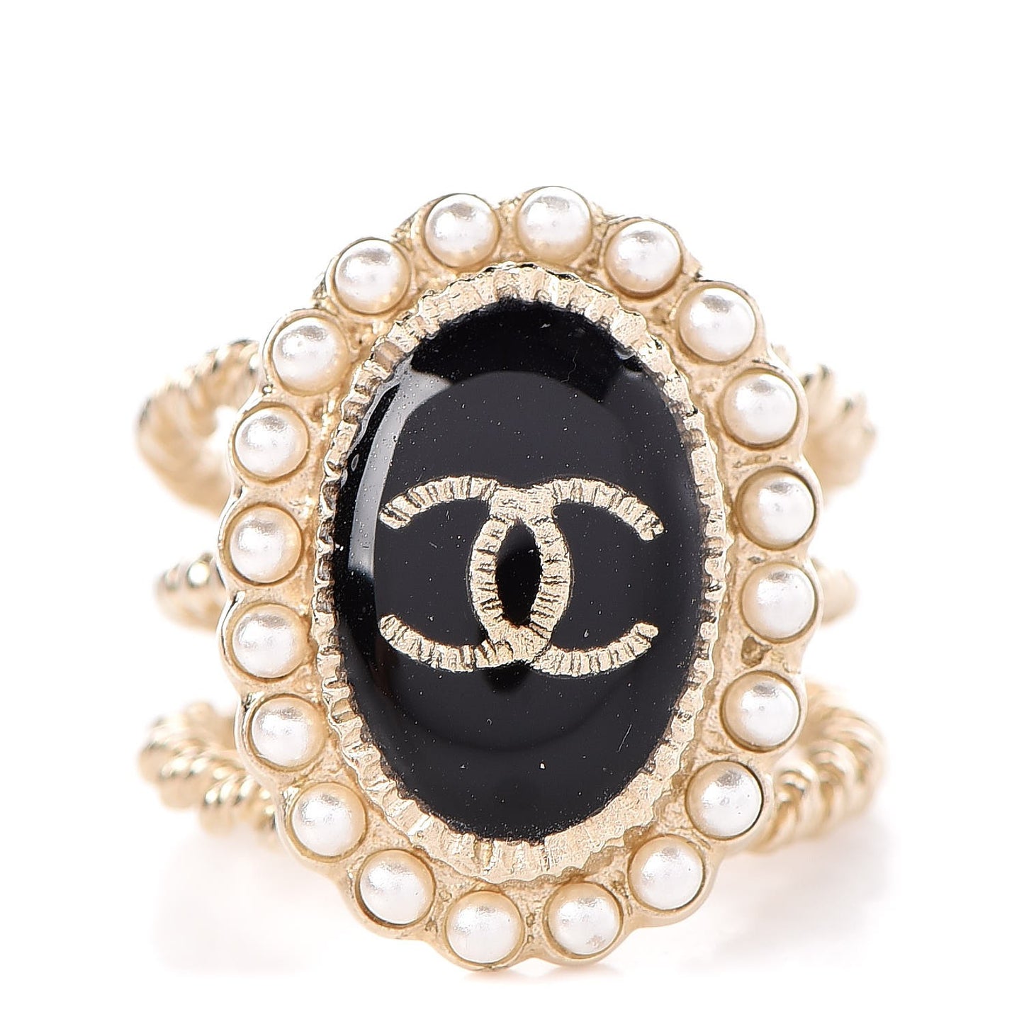 Enamel Pearl CC Ring 5.5 Black Gold