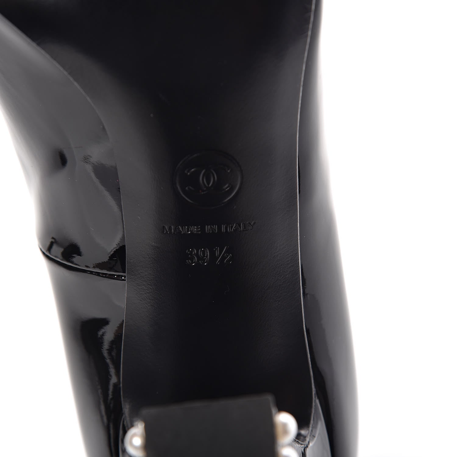 Chanel Patent Calfskin Pearl CC Open Toe Pumps 39.5 Black 6 of 8
