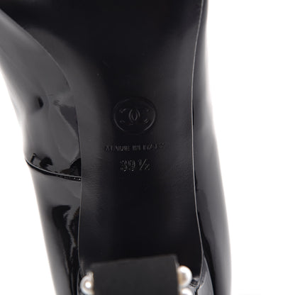 Chanel Patent Calfskin Pearl CC Open Toe Pumps 39.5 Black 6 of 8