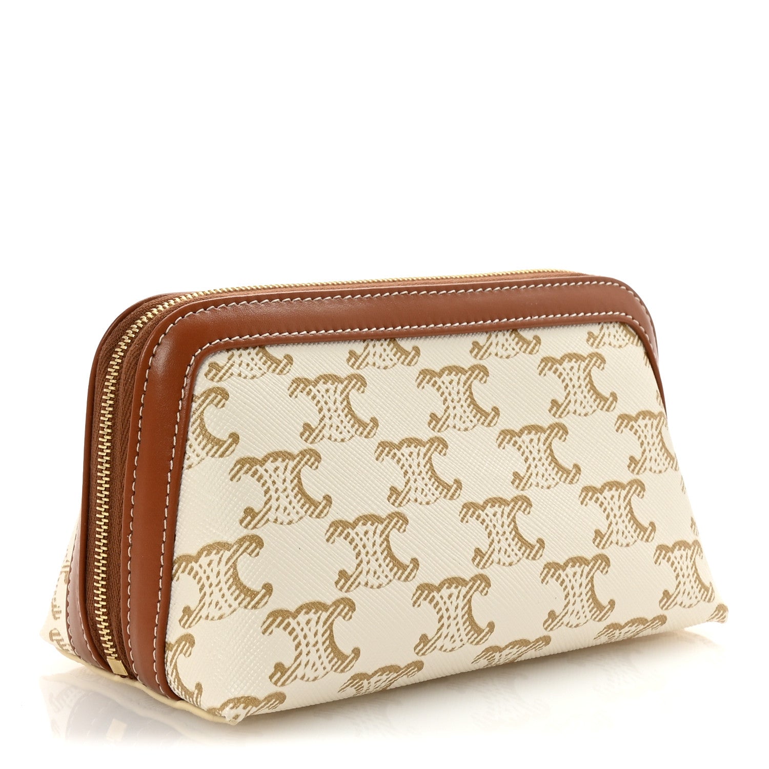 Celine Triomphe Canvas Calfskin Small Cosmetic Pouch White 3 of 6