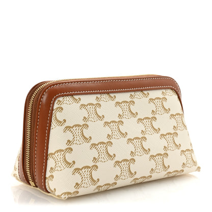 Celine Triomphe Canvas Calfskin Small Cosmetic Pouch White 3 of 6