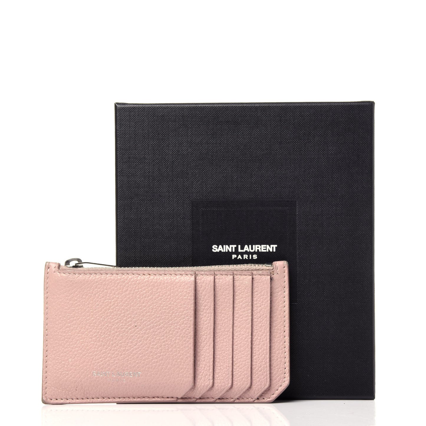 Grained Calfskin 5 Fragments Zip Pouch Card Holder Rose Antic