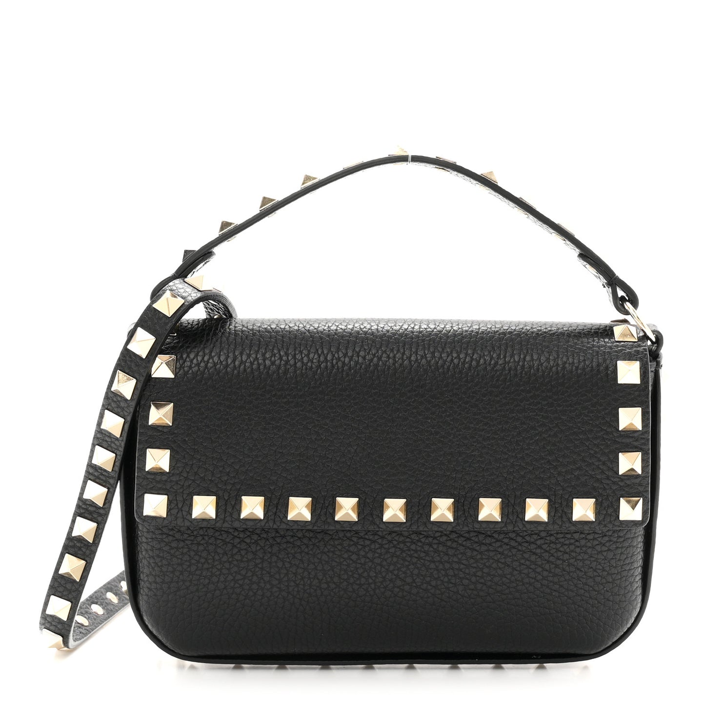 Grainy Calfskin Rockstud Crossbody Pouch Black