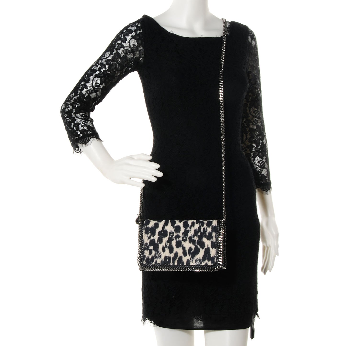 Linen Leopard Falabella Crossbody Navy Grey