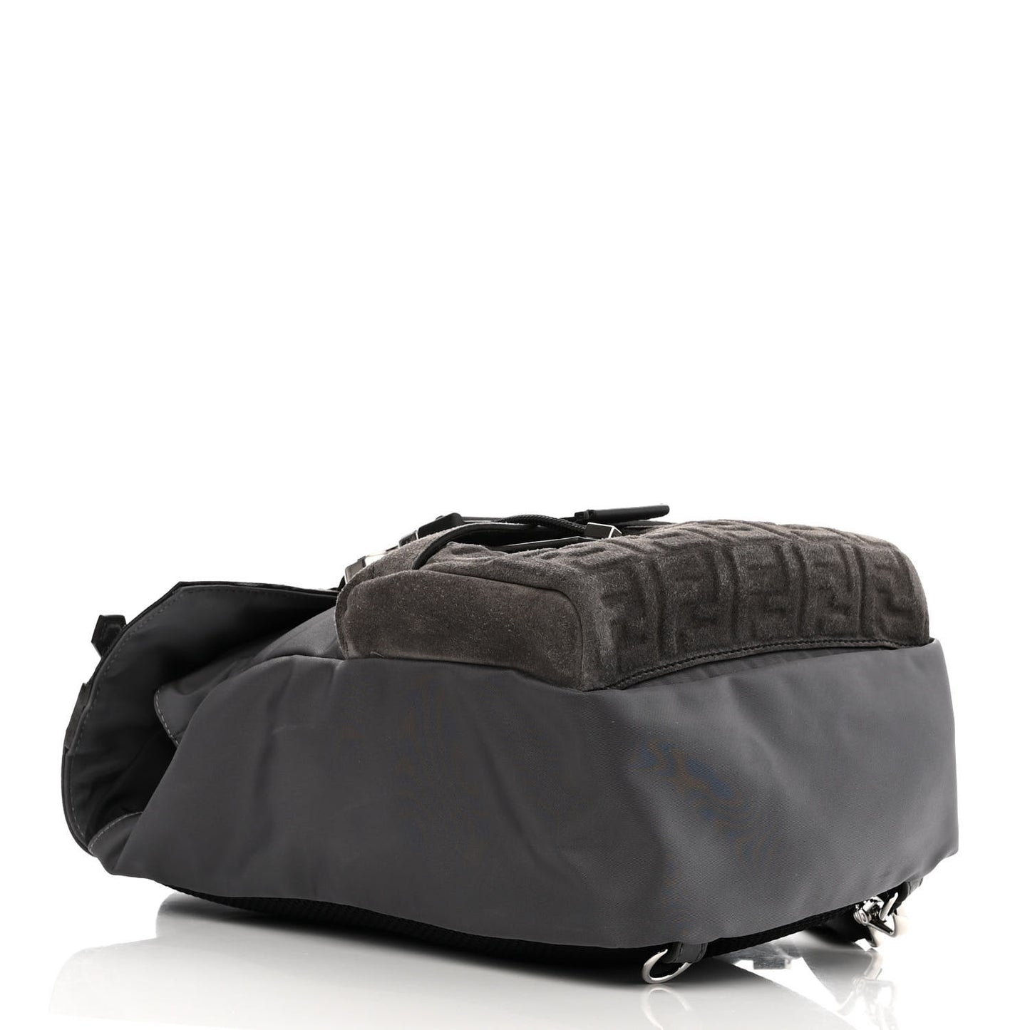 Suede Nylon Santander Cuoio Romano Bi-Color FF Embossed Small Fendiness Backpack Piombo Fango Grigio Polvere Asphalto