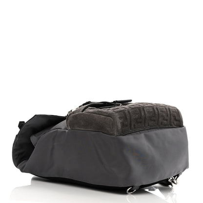 Fendi Suede Nylon Santander Cuoio Romano Bi-Color FF Embossed Small Fendiness Backpack Piombo Fango Grigio Polvere Asphalto 4 of 11