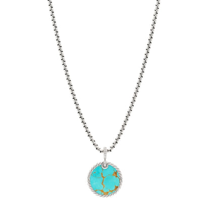 David Yurman Sterling Silver Diamond Mother of Pearl Turquoise 24mm DY Elements Reversible Pendant Box Chain Necklace 1 of 4
