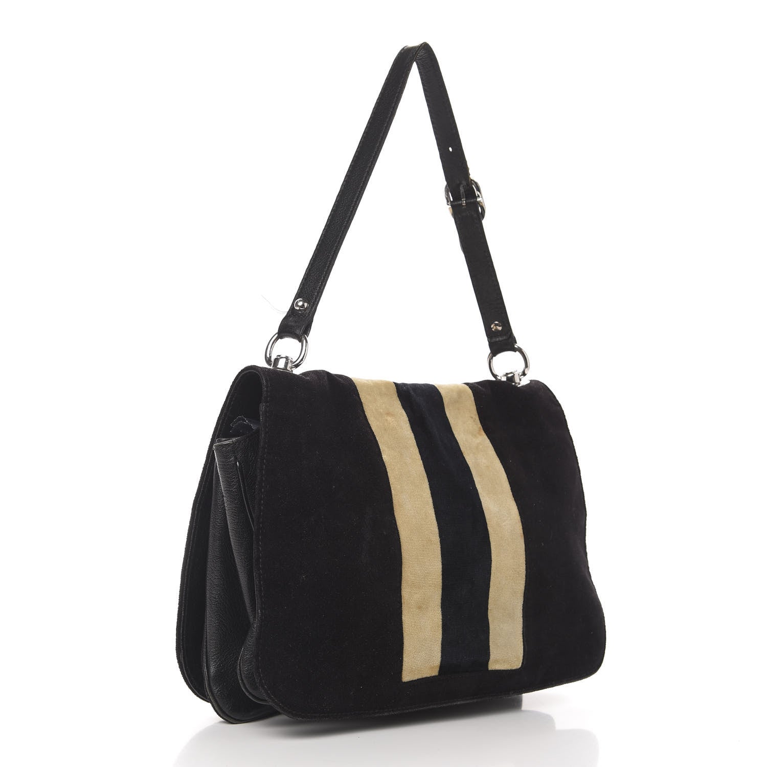 Gucci Velvet Web Blondie Medium Shoulder Flap Bag Black White 3 of 16
