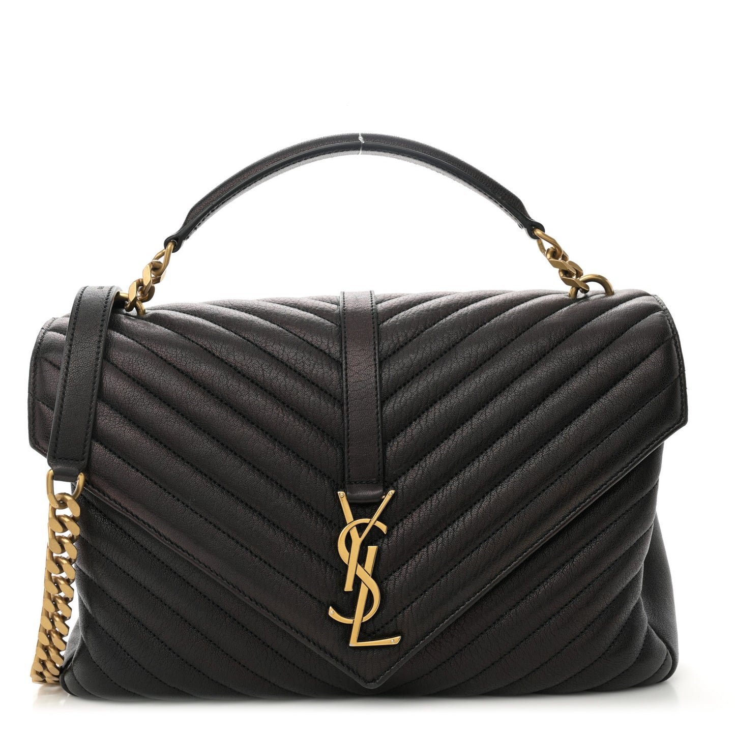 Sheepskin Matelasse Chevron Monogram Large College Satchel Black Tulip