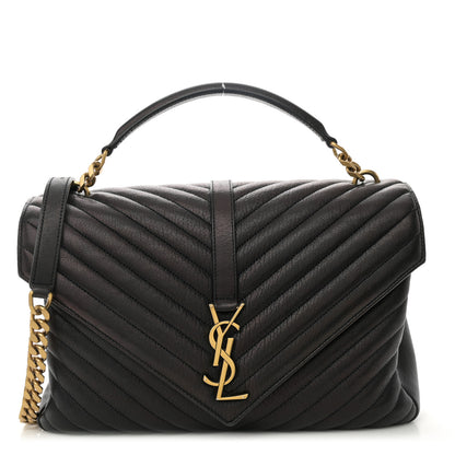 Saint Laurent Sheepskin Matelasse Chevron Monogram Large College Satchel Black Tulip 1 of 14