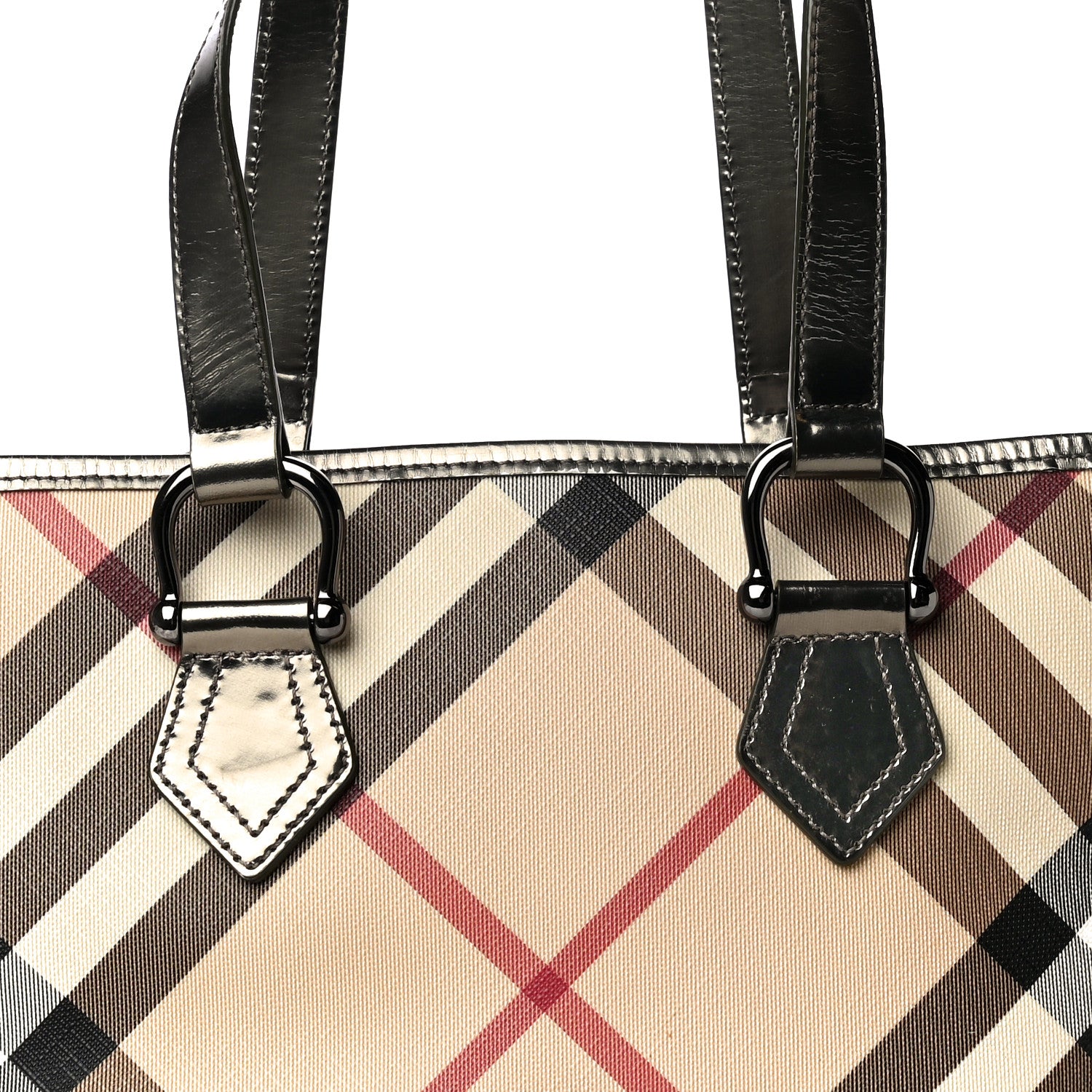 Burberry Patent Trim Nova Check Small Nickie Shopper Tote 2 of 17
