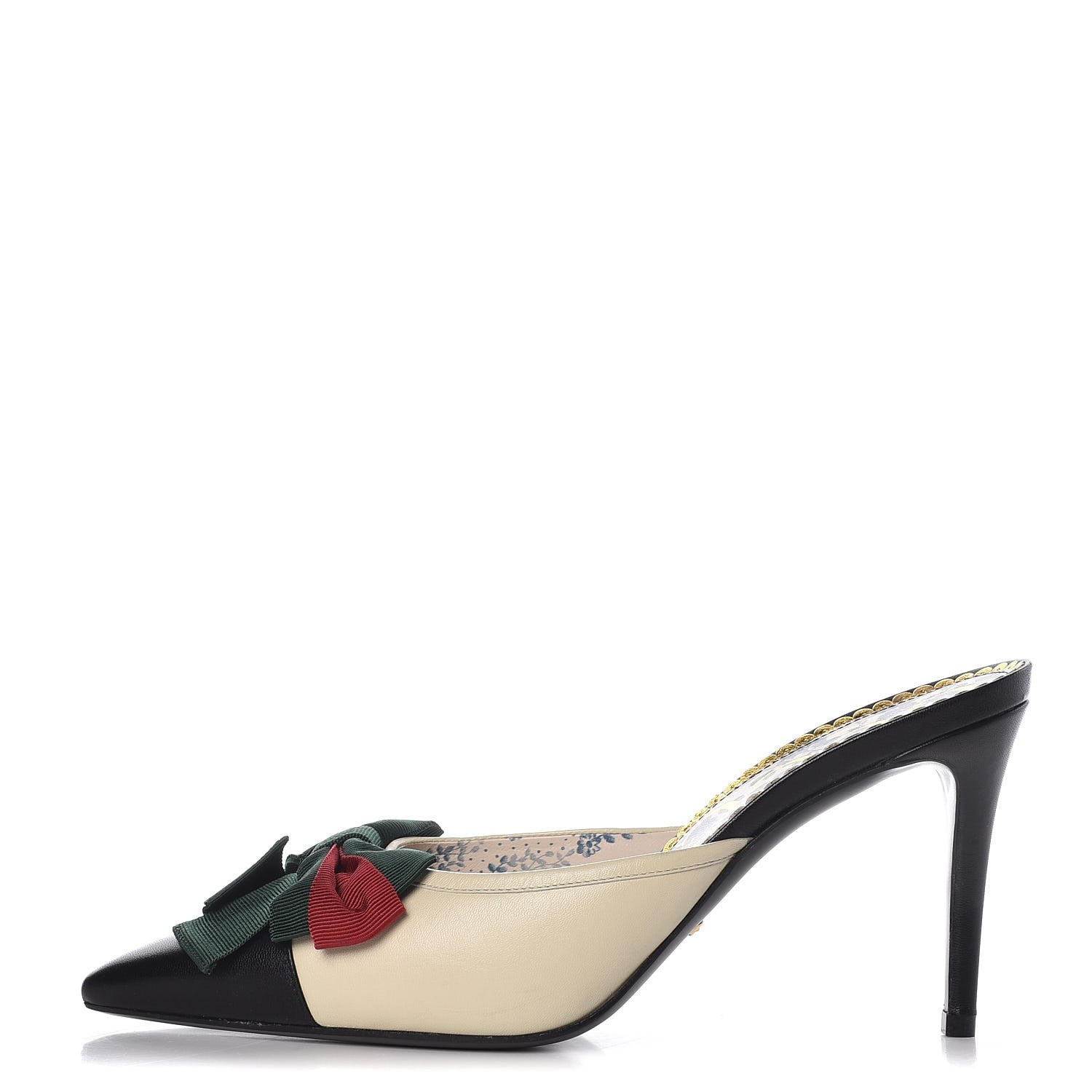 Gucci Malaga Kid Web Bow Mid Heel Mules 39 Black Vintage White 1 of 10