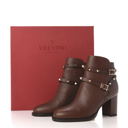 Valentino Garavani Pebbled Calfskin Rockstud Double Buckle 70mm Block Heel Ankle Boots 36 Light Brown 9 of 9