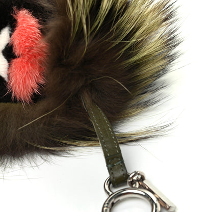 Fendi Fox Mink Rabbit Fur Minty Monster Bag Bug Charm Black Brown Multicolor 4 of 5