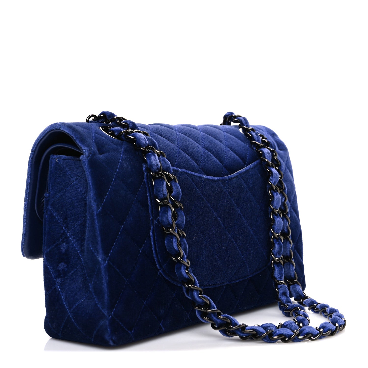 Chanel Velvet Quilted Medium Double Flap Navy Blue 3 of 11