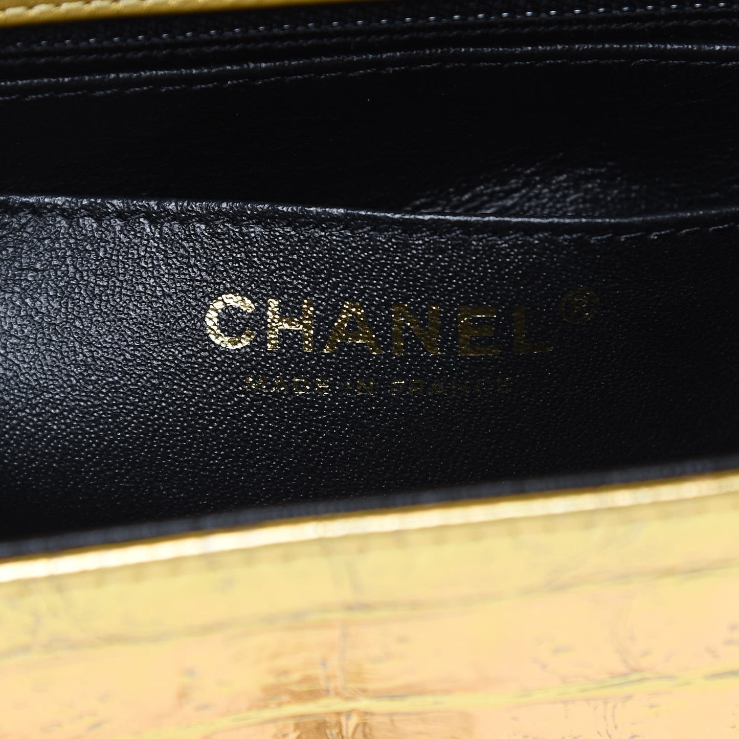 Metallic Calfskin Crocodile Embossed Cocodile Rectangular Mini Flap Gold
