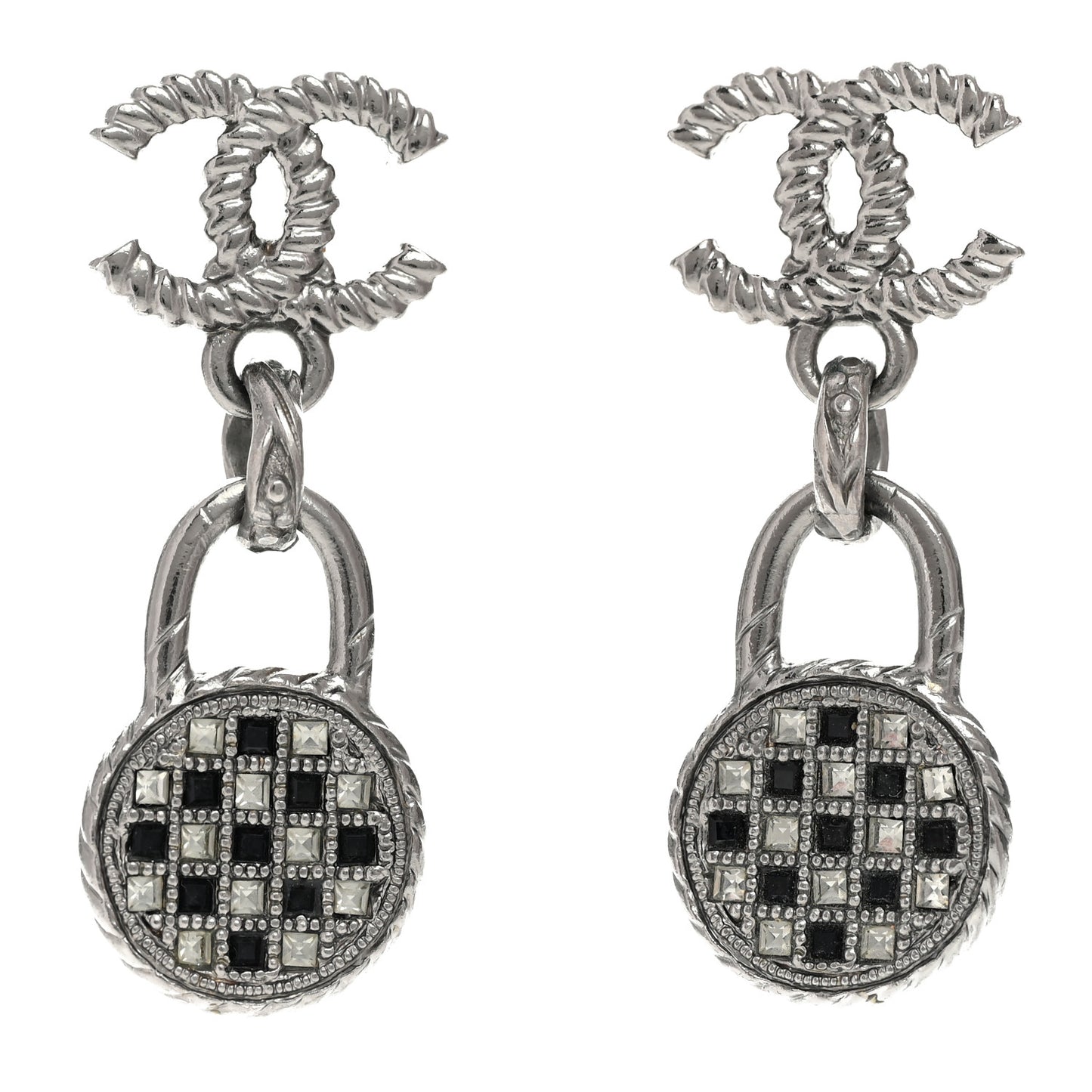 Ruthenium Crystal CC Drop Earrings Black Silver