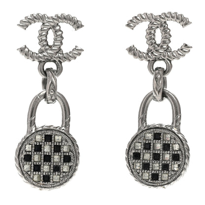Chanel Ruthenium Crystal CC Drop Earrings Black Silver 1 of 5