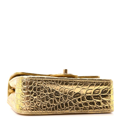 Chanel Metallic Calfskin Crocodile Embossed Cocodile Rectangular Mini Flap Gold 4 of 11