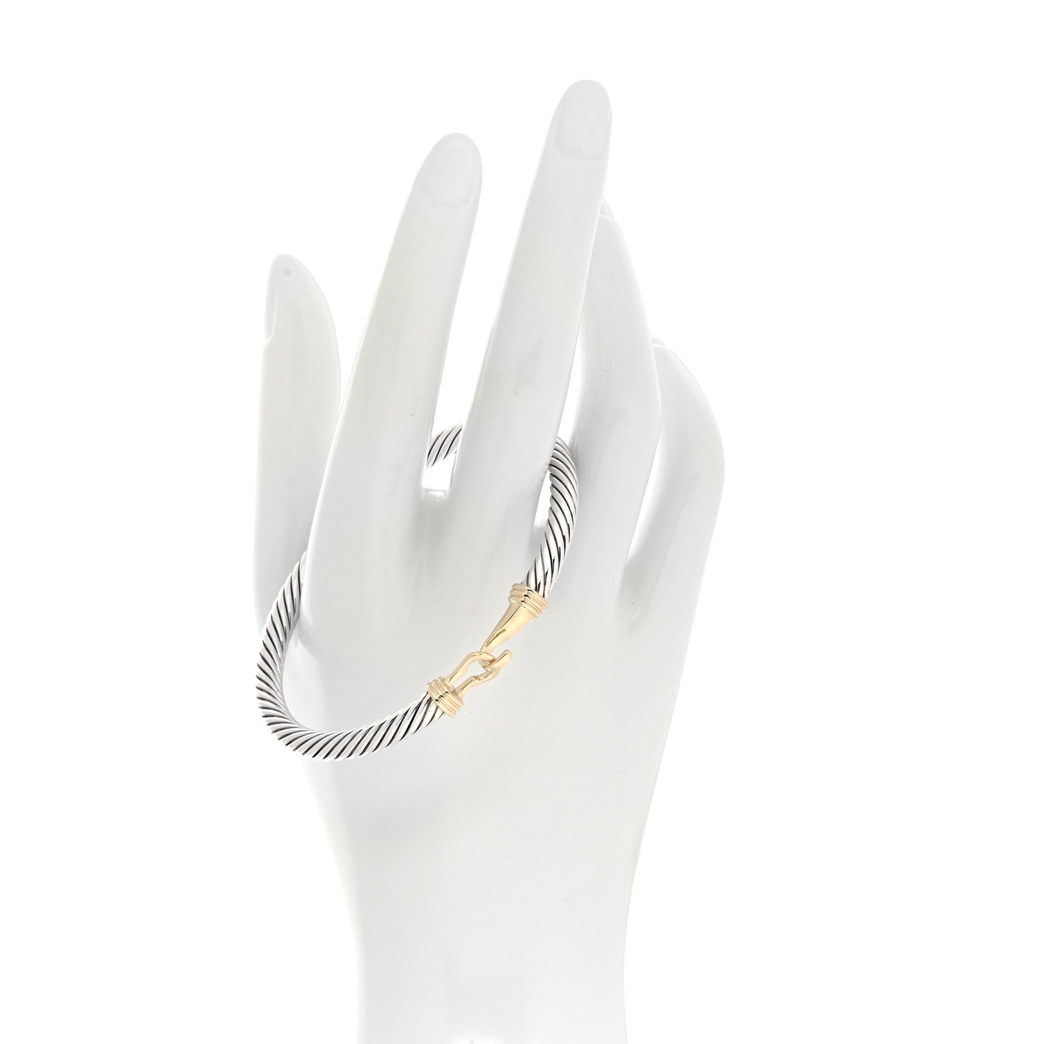 David Yurman Sterling Silver 14K Yellow Gold 5mm Cable Classic Buckle Bracelet 2 of 5