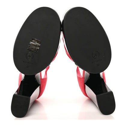 Chanel Suede Kidskin Patent CC Platform Pumps 37 Dark Pink Black 6 of 11