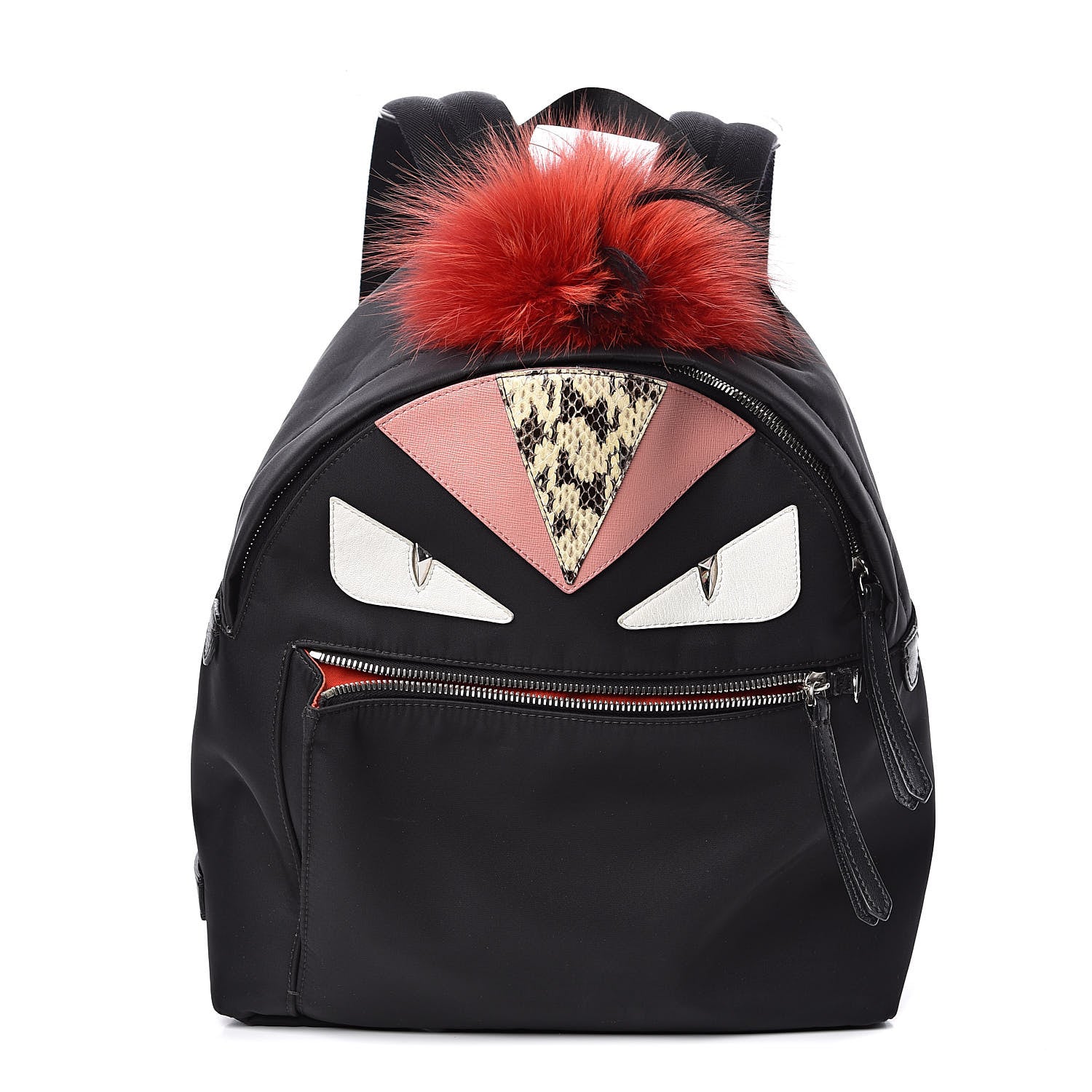 Fendi Nylon Vitello Dolce Elaphe Fox Fur Monster Eyes Backpack Black Natural Bordeaux Multicolor 1 of 11