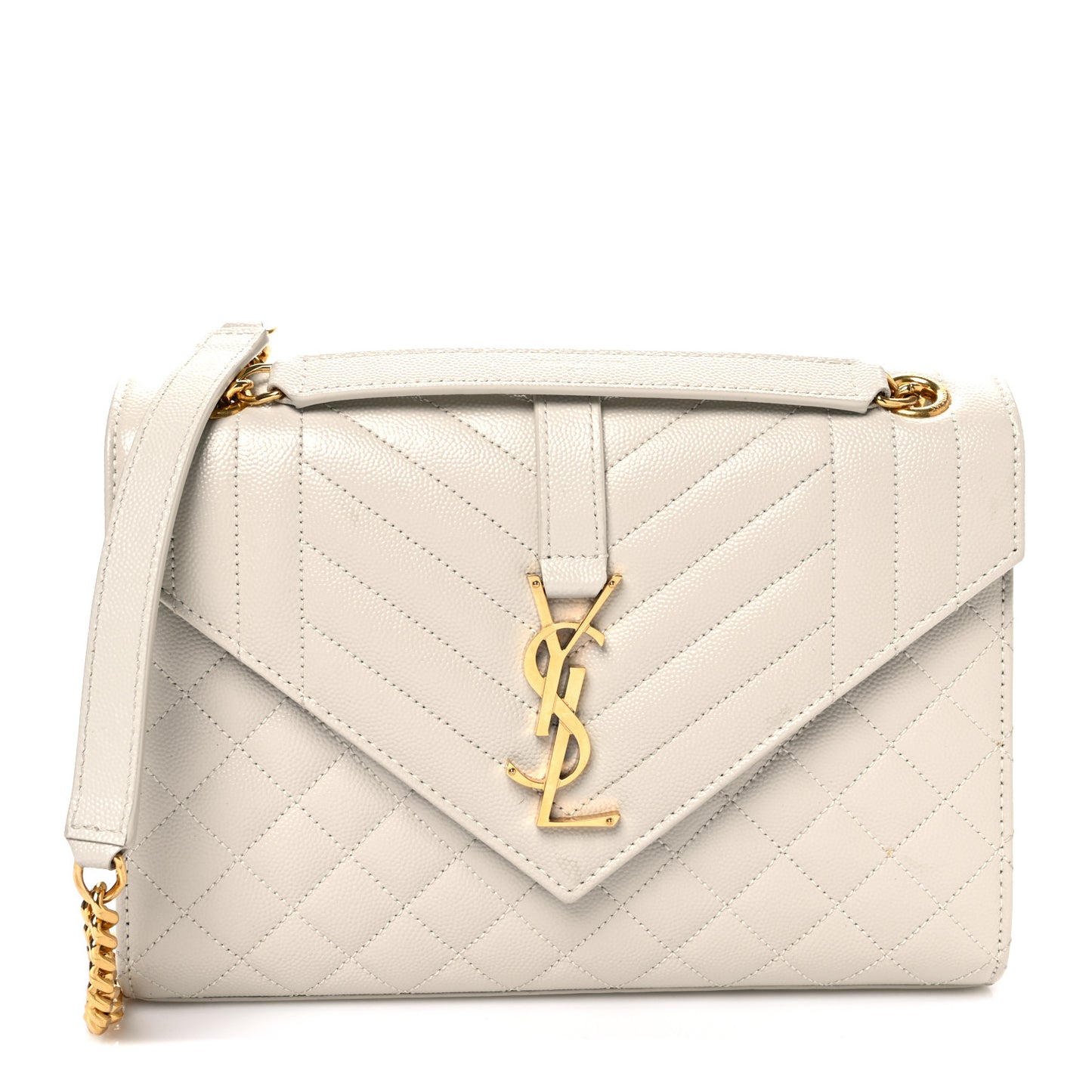 Grain De Poudre Textured Mixed Matelasse Medium Triquilt Monogram Satchel Crema Soft
