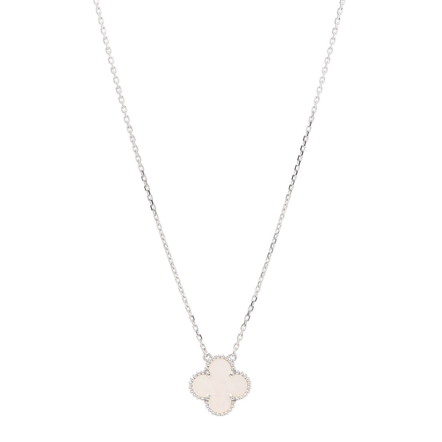 18K White Gold Mother of Pearl Vintage Alhambra Pendant Necklace
