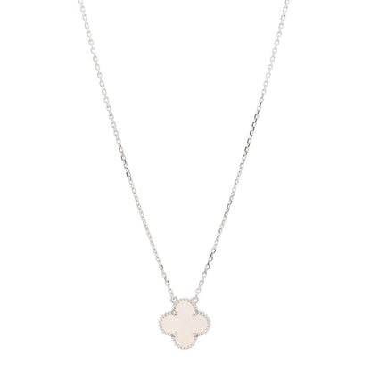 Van Cleef & Arpels 18K White Gold Mother of Pearl Vintage Alhambra Pendant Necklace 1 of 7