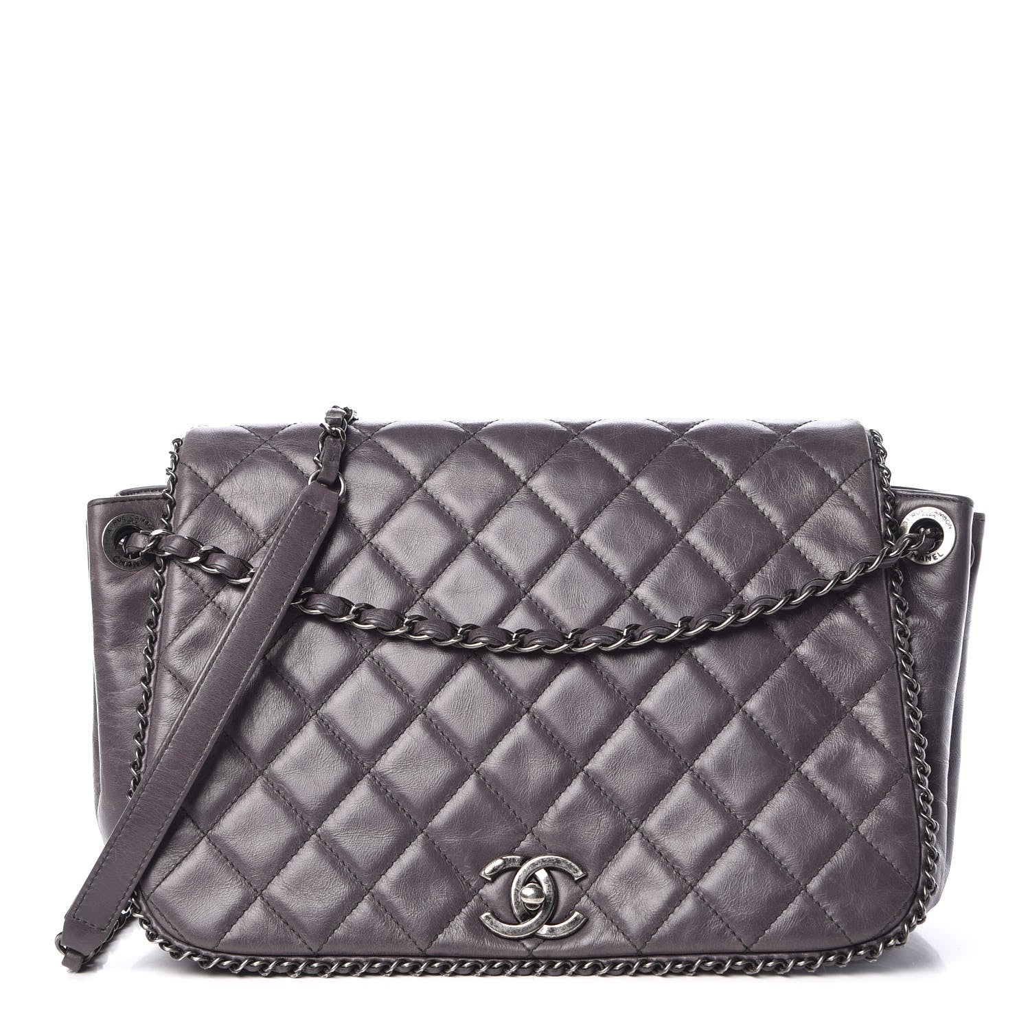 Chanel Calfskin Quilted Large CC Enchained Accordion Flap Grey 1 of 17