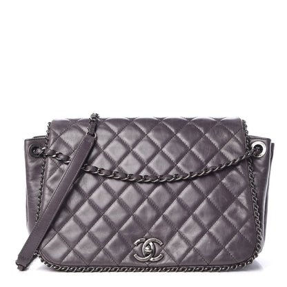 Chanel Calfskin Quilted Large CC Enchained Accordion Flap Grey 1 of 17