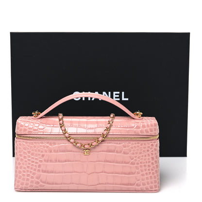 Chanel Calfskin Crocodile Embossed Crococo Top Handle Slim Vanity Case With Chain Pink 11 of 11