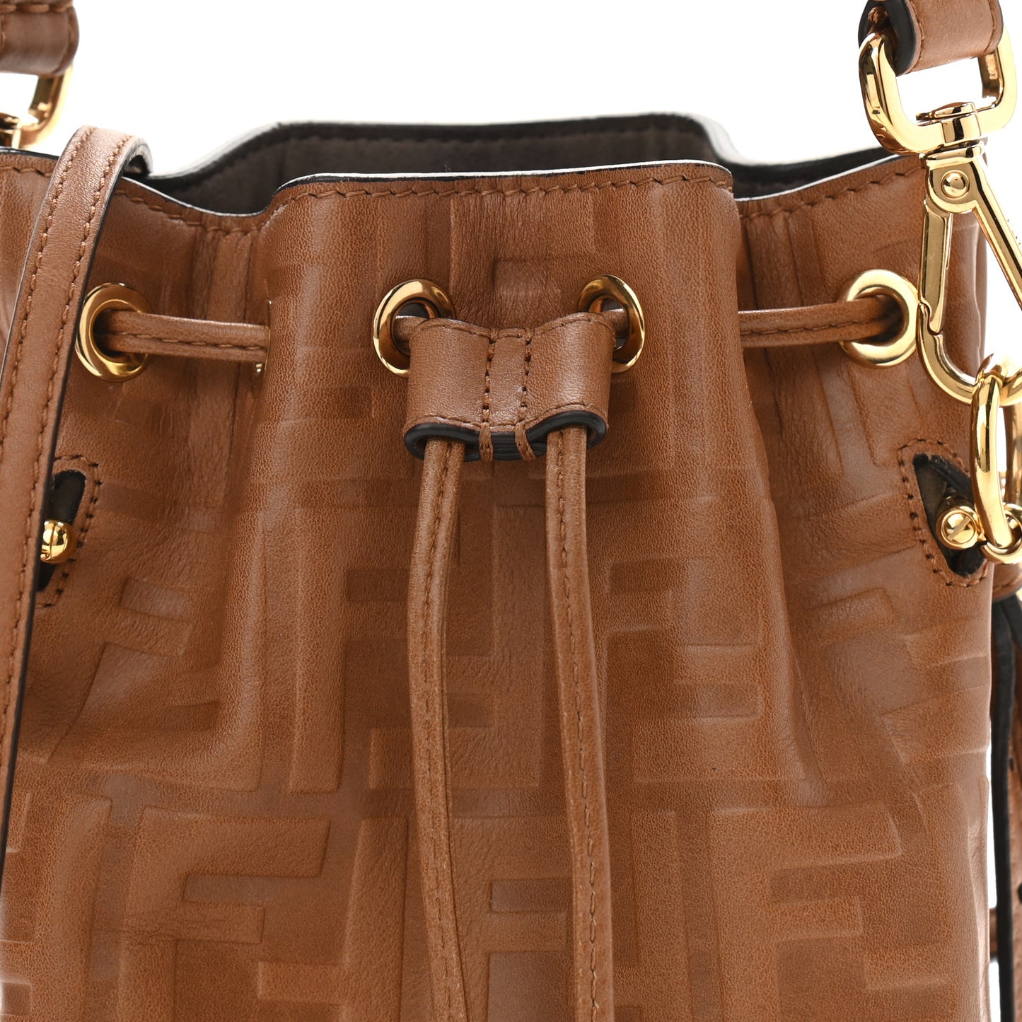 Vitello Cristallo Nature F is Fendi FF 1974 Embossed Mini Mon Tresor Bucket Bag Cuoio