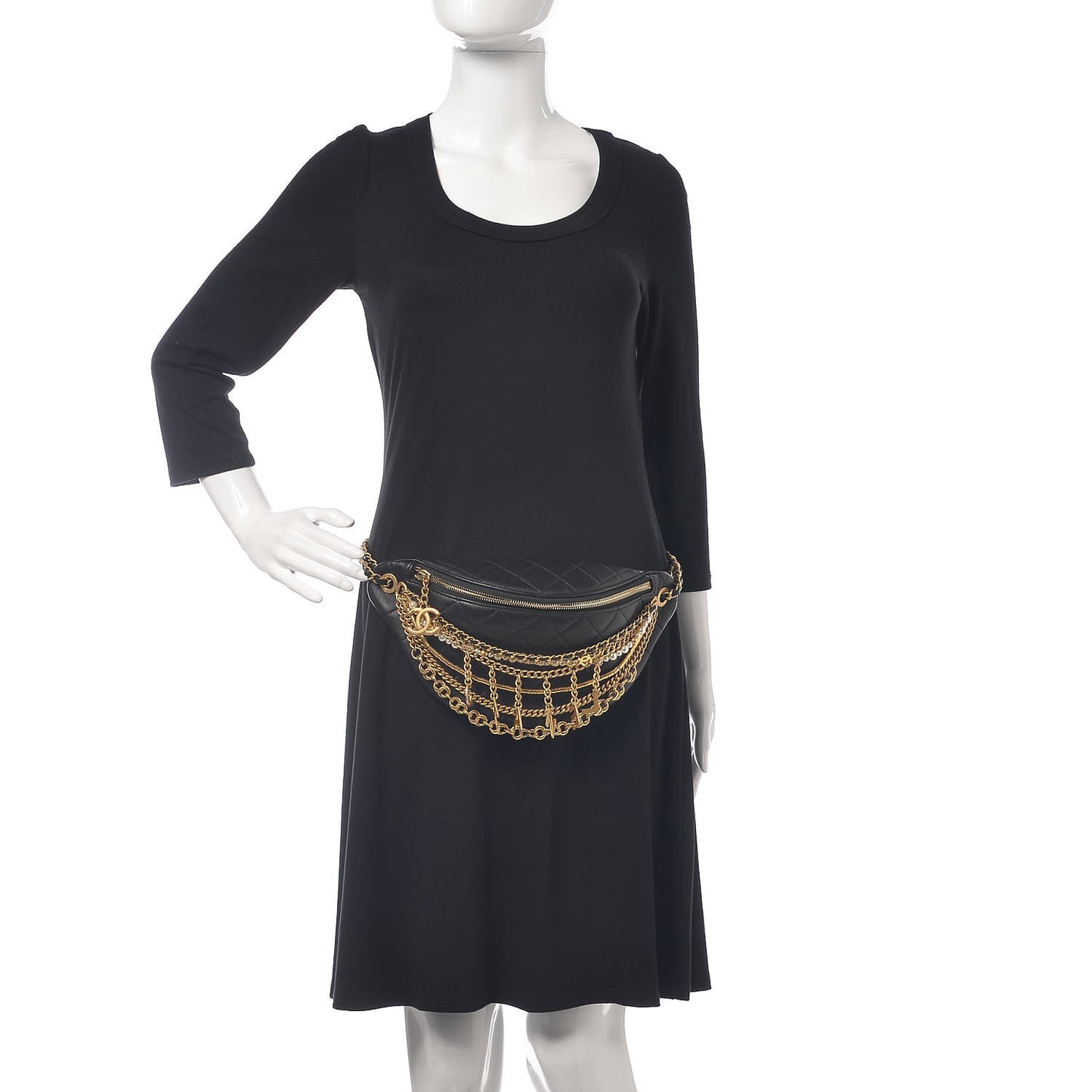Lambskin Quilted All About Chains Waist Belt Bag Black