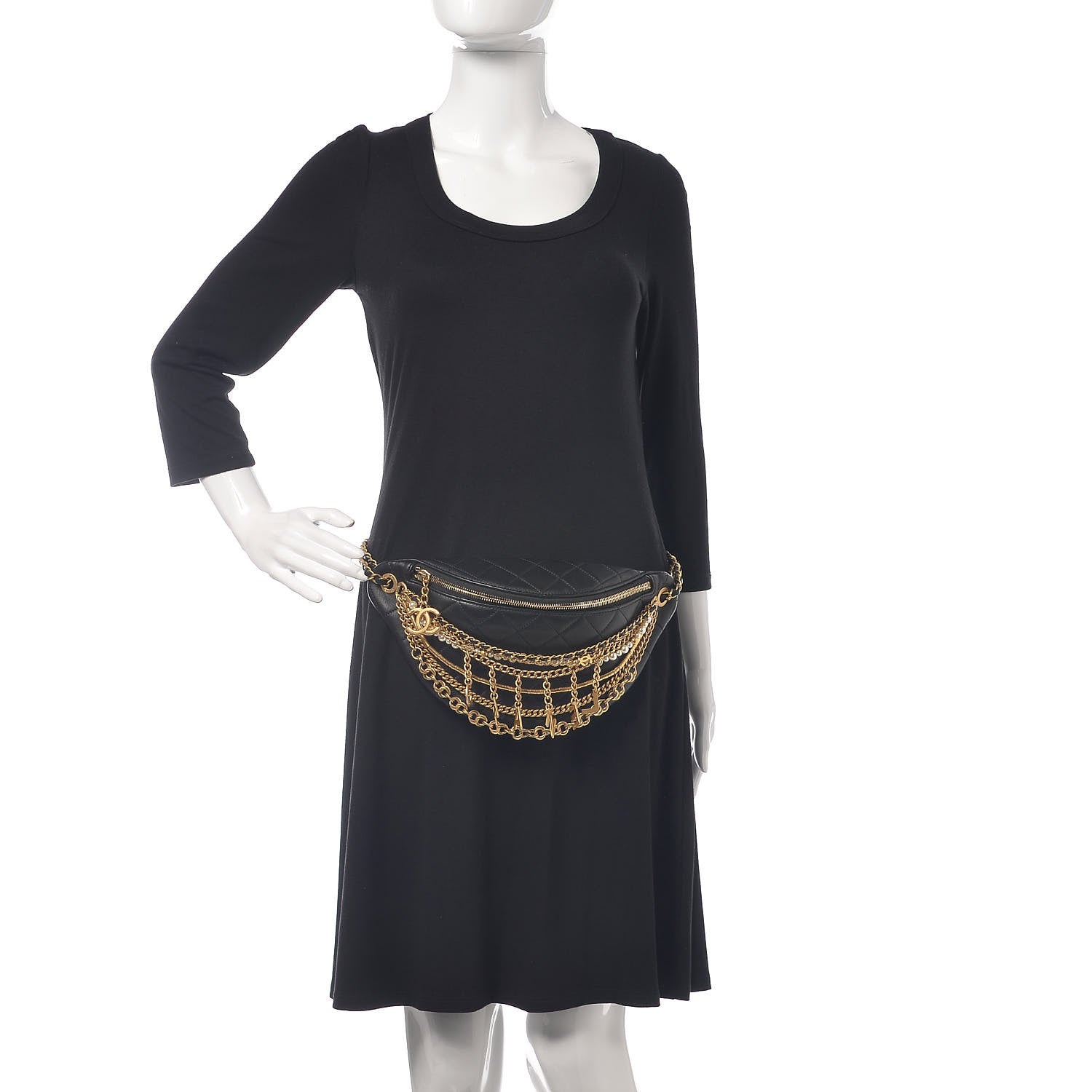 Chanel Lambskin Quilted All About Chains Waist Belt Bag Black 2 of 11