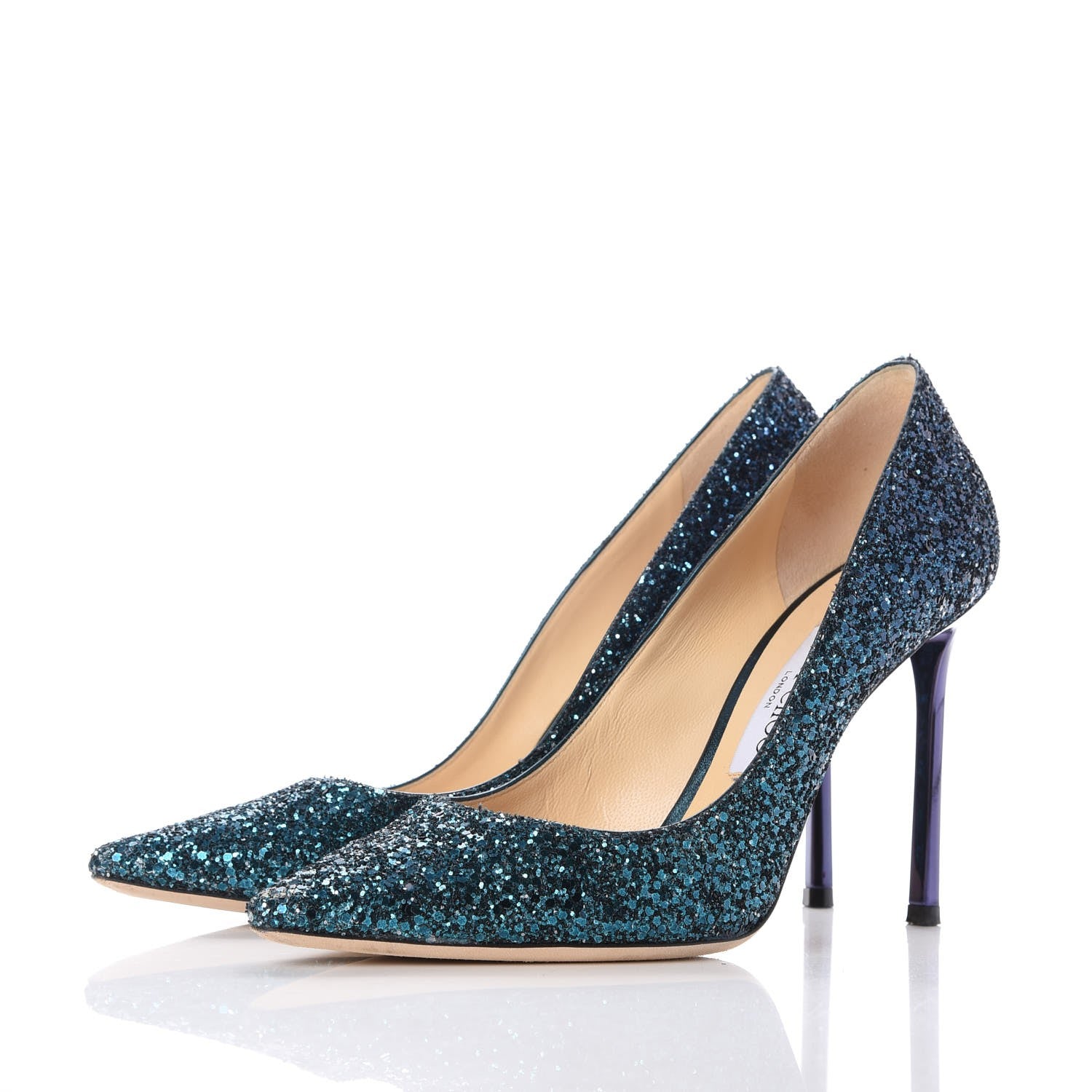 Jimmy Choo Coarse Glitter Degrade Romy 100 Pumps 38.5 Peacock Navy 3 of 10