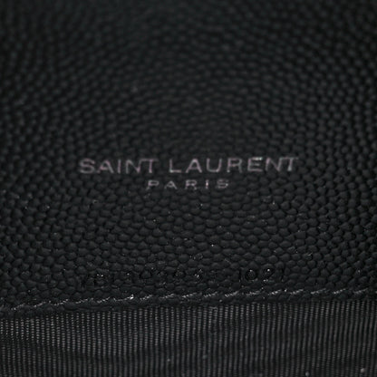 Saint Laurent Grain De Poudre Matelasse Chevron Monogram Monochrome Envelope Chain Wallet Black 6 of 9