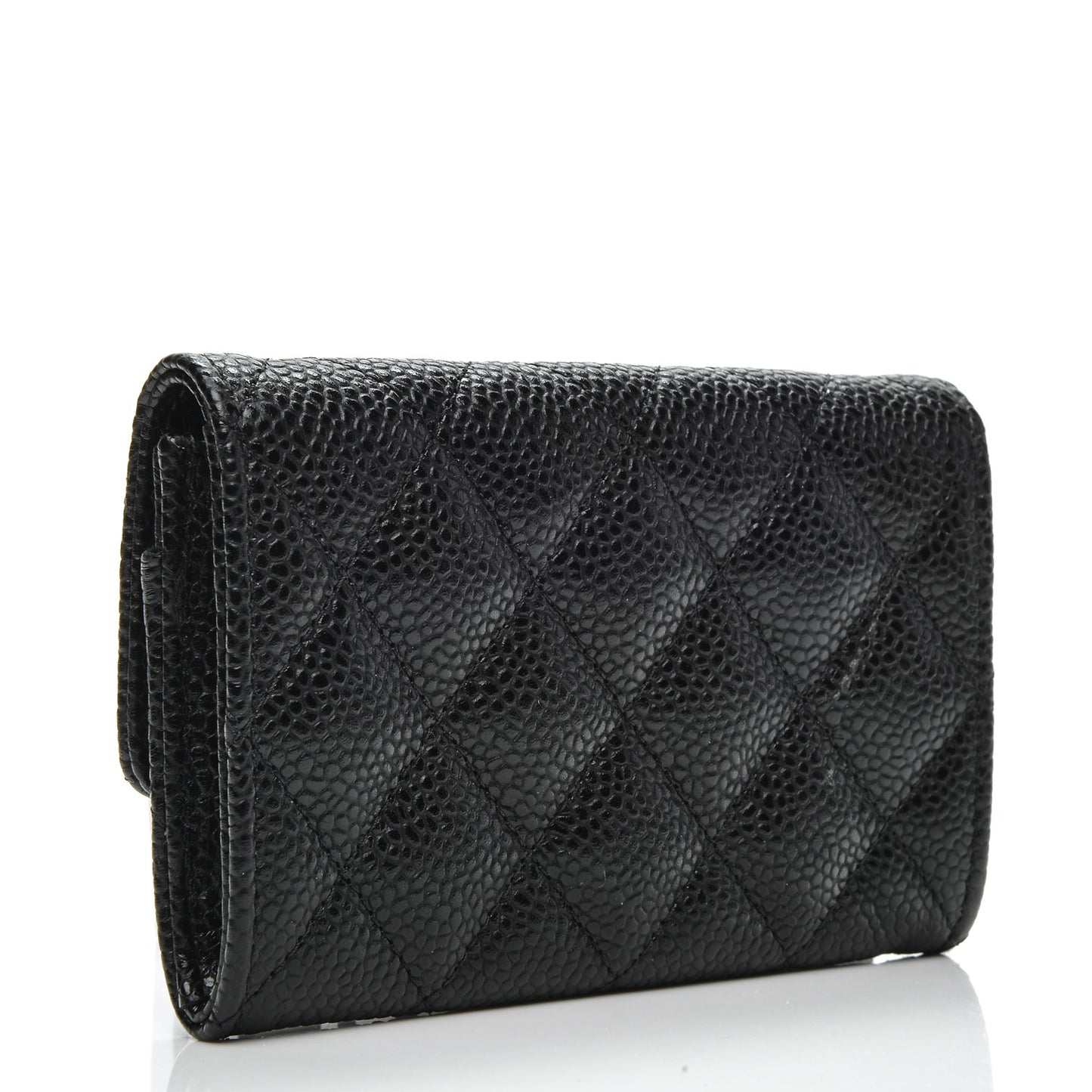 Caviar Quilted Flap Card Holder Black